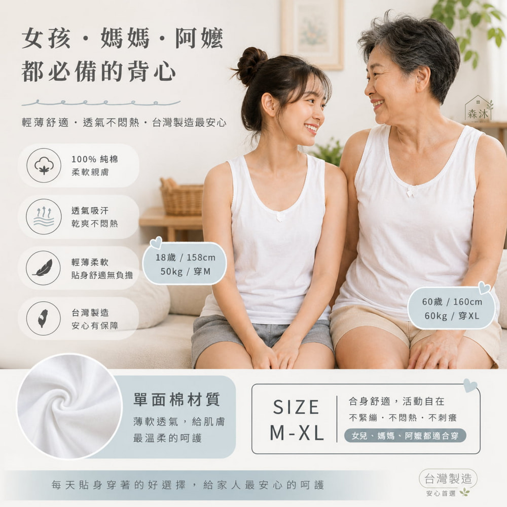 MIT單面棉純棉女背心 女汗衫 女內搭  女背心 汗衫女 學生制服內搭