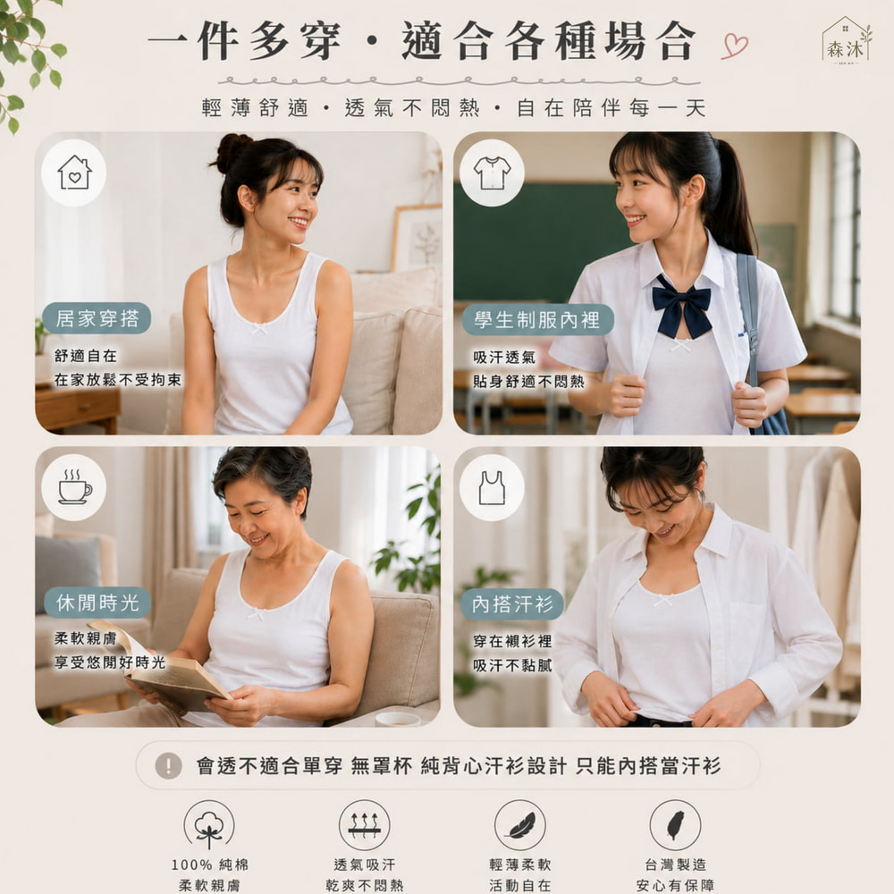 MIT單面棉純棉女背心 女汗衫 女內搭  女背心 汗衫女 學生制服內搭
