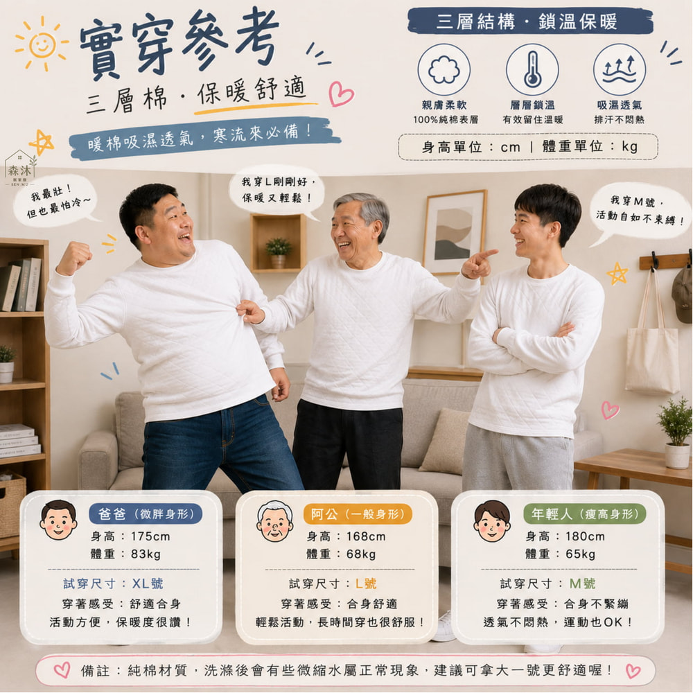 台灣製衛生衣 中老年衛生衣  寒流 三層棉純棉衛生衣 阿公衣服 童馨衛生衣