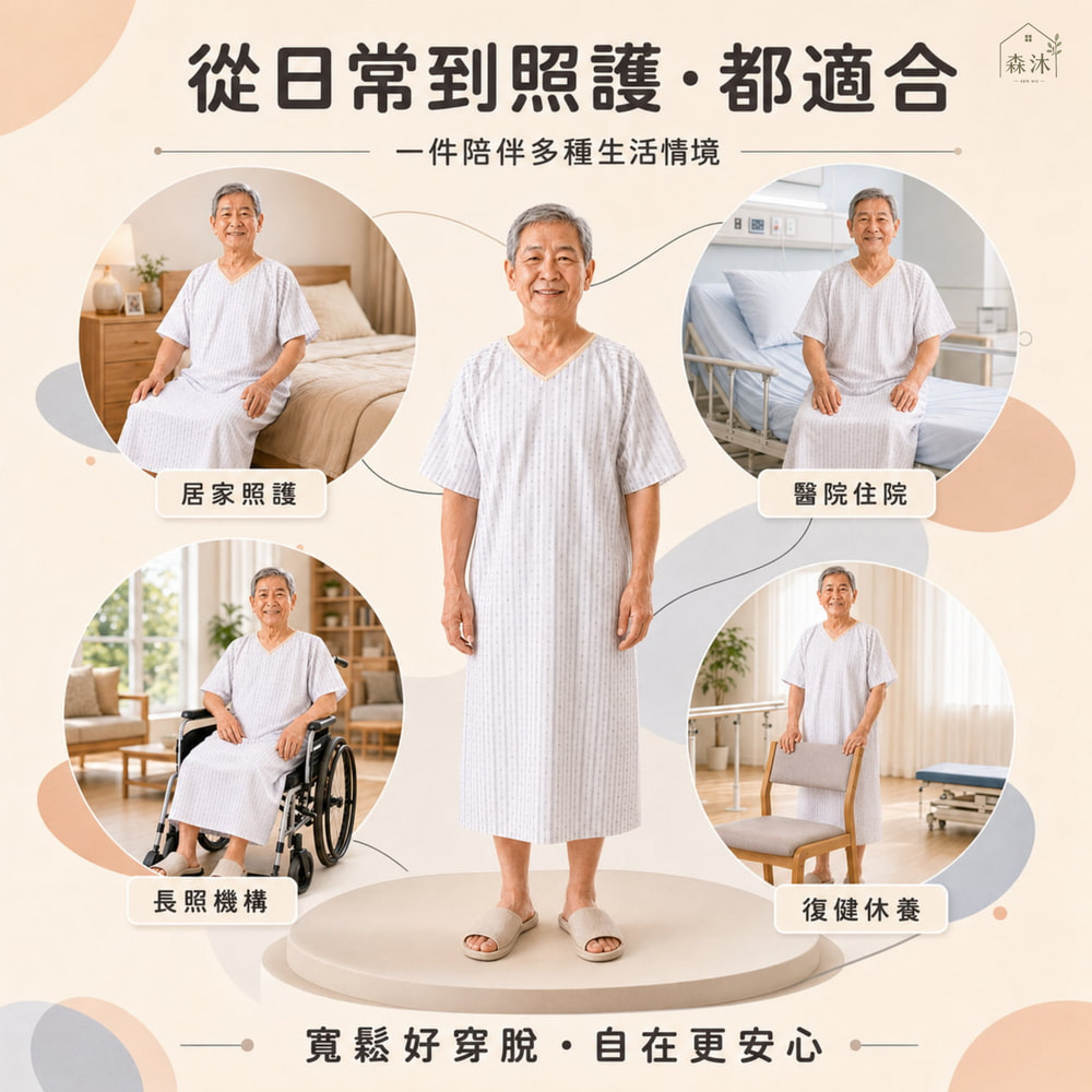 全加誼男氣切服 病人服 癱瘓服 全開扣肩扣 銀髮族好穿脫衣服