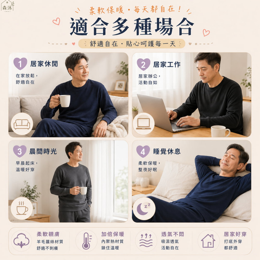 羊毛蠶絲男保暖衣 保暖褲 中老年居家服 阿公衣服 爸爸衣服 台灣長者居家品牌